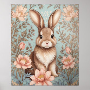 Süßes Babykaninchen Pastell-Blumen  Poster