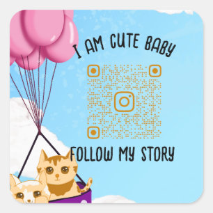 süßes Babykatze, Babyparty-Einladung Quadratischer Aufkleber