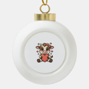 Süßes Babykuh hält herzförmige Vintage-Stich-Shirt Keramik Kugel-Ornament