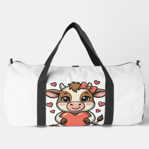Süßes Babykuh hält herzförmige Vintage-Stickerei-S Duffle Bag