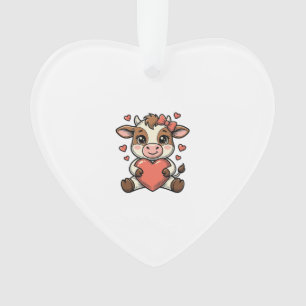 Süßes Babykuh hält herzförmige Vintage-Stickerei-S Ornament