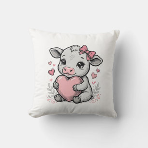 Süßes Babykuh-Herz Vintage-Stickerei-Shirt-Design Kissen