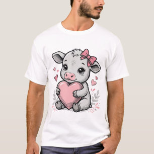 Süßes Babykuh-Herz Vintage-Stickerei-Shirt-Design T-Shirt