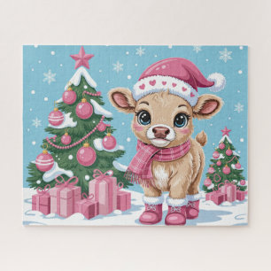 Süßes Babykuh Rosa Weihnachten Puzzle