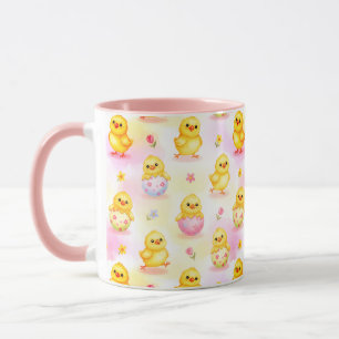 Süßes Babyküken Aquarell-Oster-Pink-Muster Tasse