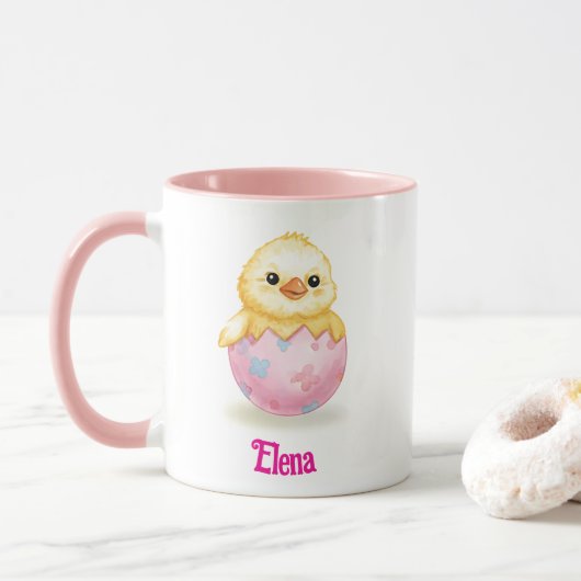 Süßes Babyküken Aquarell Ostern Personalisierter N Tasse (Mit Donut)
