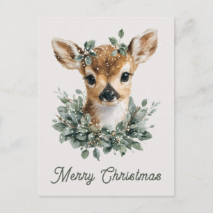 Süßes Babyreh Frohe Weihnachten – Wasserfarben Reh Postkarte