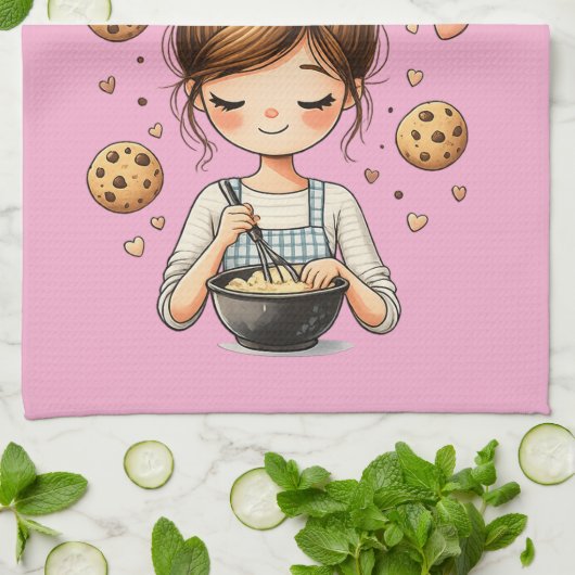 Süßes Bäckermädchen Noch ein Keks bitte Geschirrtuch (Gefaltet)