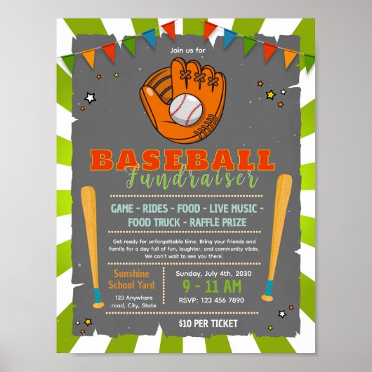Süßes Baseball-Spendenflyer Poster (Vorne)