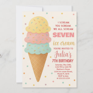 Süßes bearbeitbares Eiscreme zum Geburtstag Einlad Einladung