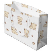 Süßes Beiges Katzenmuster (2) Große Geschenktüte (Rückseite Schrägansicht)