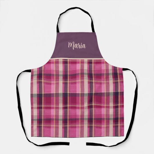 Süßes benutzerdefiniertes rosa Gingham-Karo-Muster Schürze (Vorderseite)