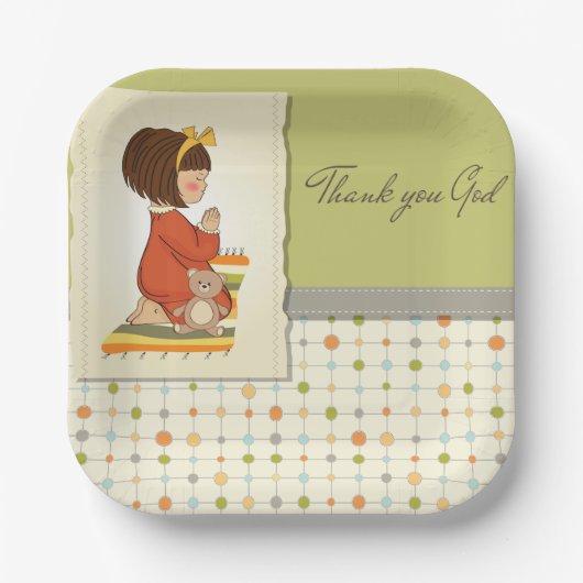 Süßes betendes Mädchen Danke Gott Pappteller (Vorderseite)
