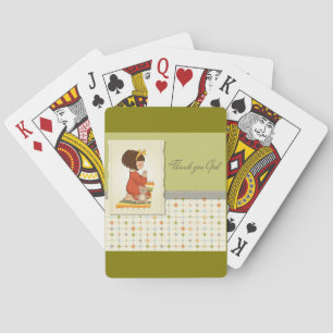 Süßes betendes Mädchen Danke Gott Spielkarten