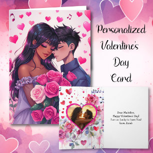 Süßes bi-raciales Anime personalisiertes Valentins Karte