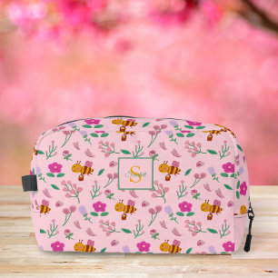 Süßes Bienen- und Wildblumenmuster Monogramm Name Waschbeutel