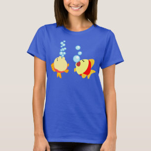 Süßes, Blasen bildendes Cartoon-Fisch-Frauen-T-Shi T-Shirt