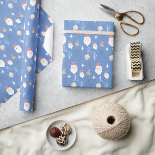 Süßes Blau Rosa Weihnachtsmann-Feiertagsmuster Geschenkpapier