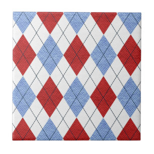 Süßes blau-rotes Argyle-Stoffmuster Fliese