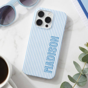 Süßes Blau & Weiß gestreift personalisierter Name iPhone 16 Pro Hülle