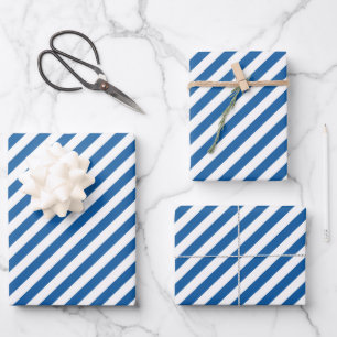 Süßes blau-weiß gestreiftes Muster gekachelt Geschenkpapier Set