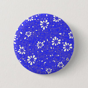 Süßes blau-weißes klassisches Blumenmuster Button