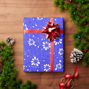 Süßes blau-weißes klassisches Blumenmuster Geschenkpapier