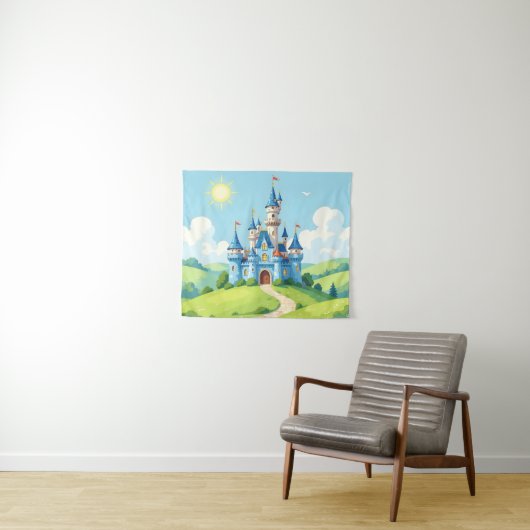 Süßes blau-weißes Schloss Wandteppich (Beispiel (Horizontal))