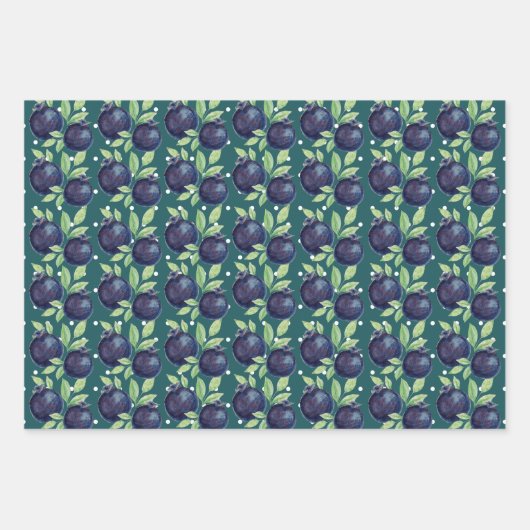 Süßes Blaubeeren Wasserfarben Handlackiert Geschenkpapier Set (Vorderseite 2)