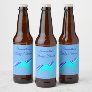 Süßes blaues Baby-Jungen-Einhorn-Baby-Shower-Bier  Bierflaschenetikett