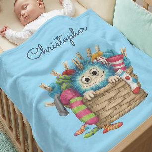 Süßes blaues flauschiges Sockenmonster-Kindermotiv Fleecedecke