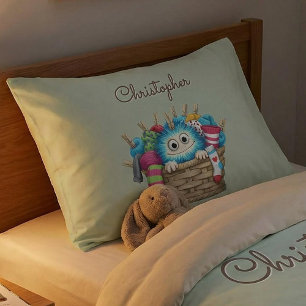 Süßes blaues flauschiges Sockenmonster-Kindermotiv Kissenbezug