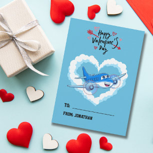 Süßes blaues Flugzeug, Kinderschule, Valentinstag Feiertagskarte
