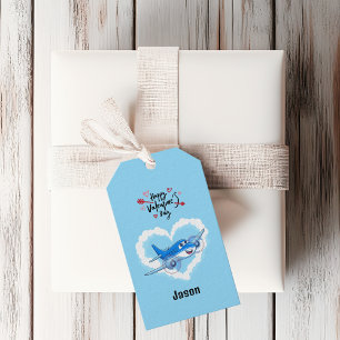 Süßes blaues Flugzeug und Wolken, Valentinstag für Geschenkanhänger