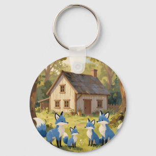 Süßes Blaues Fuchs-Familienhaus Schlüsselanhänger