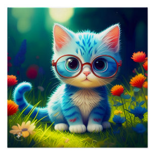 Süßes blaues Kätzchen mit Brille-47567 Poster