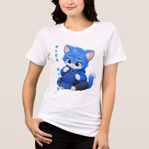 Süßes Blaues Kätzchen T-Shirt, Blaues Jungenkatze Tri-Blend Shirt