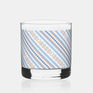 Süßes blaues oranges Azteken-Stammesmotiv-Muster Whiskyglas
