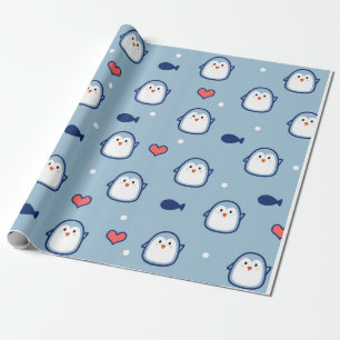 Süßes Blaues Pinguin-Muster Geschenkpapier