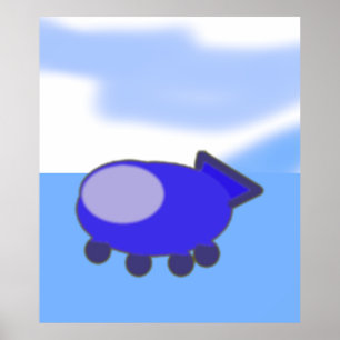 Süßes blaues Raumschiff auf Poster mit französisch
