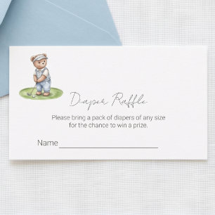 Süßes blaues Teddybär-Golf-Diaper-Raffle-Ticket Begleitkarte