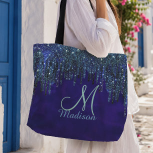 Süßes blaues Türkis Einhorn Glitter Tropfen Monogr Tasche