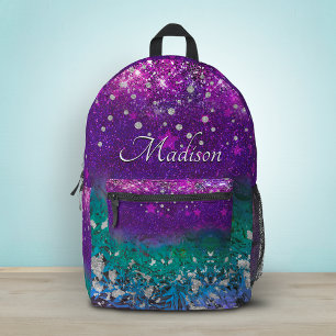 Süßes blaues violettes Ombre-Glitter-Monogramm ged Bedruckter Rucksack