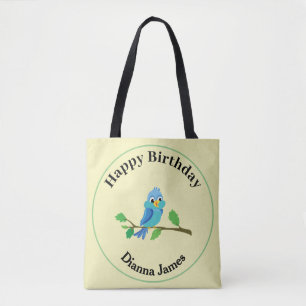 Süßes Blaues Vogel-Geburtstags-Name-Design Tasche
