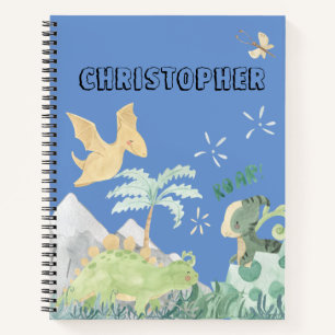 Süßes blaues Wasserfarben-Dinosaurier Notizbuch