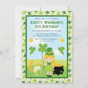 Süßes blondhaariges Mädchen zum St. Patrick's Kind Einladung