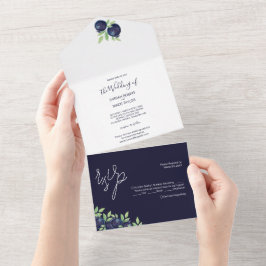 Süßes Blueberry Wasserfarbe Handgestrichen All In One Einladung