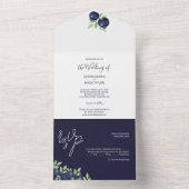 Süßes Blueberry Wasserfarbe Handgestrichen All In One Einladung (Innen Boden)