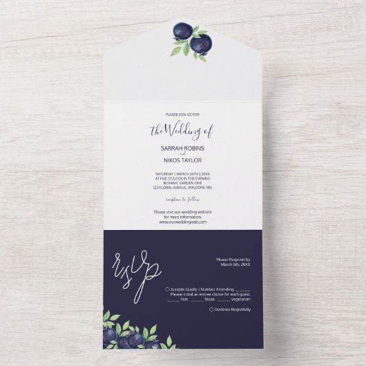 Süßes Blueberry Wasserfarbe Handgestrichen All In One Einladung (Innen Boden)