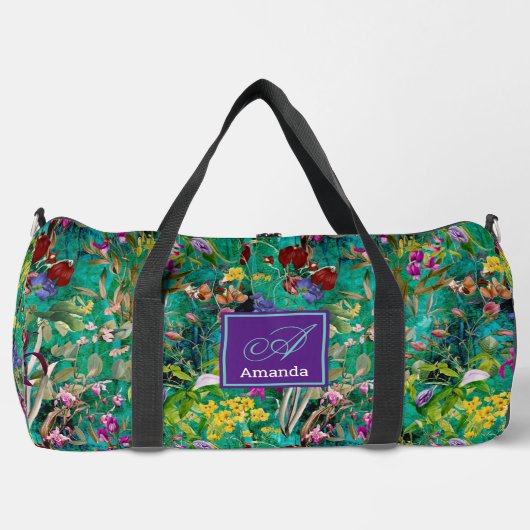 Süßes Blume Blätter Türkis-Monogramm gedruckt Duffle Bag (Vorderseite)